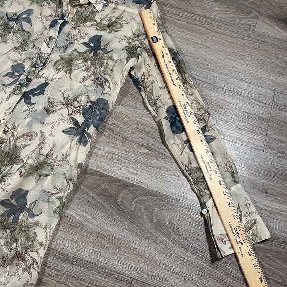 Neiman Marcus Women's Long Blouse/Mini Dress Floral 100% Silk Chiffon L Beige - Picture 6 of 8